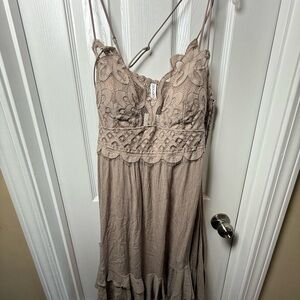 Zenana Outfitters Taupe Lace Backless Dress
